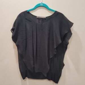 Zara Basics Black Flowy Sheer Layers Batwing Sleeve Blouse - M